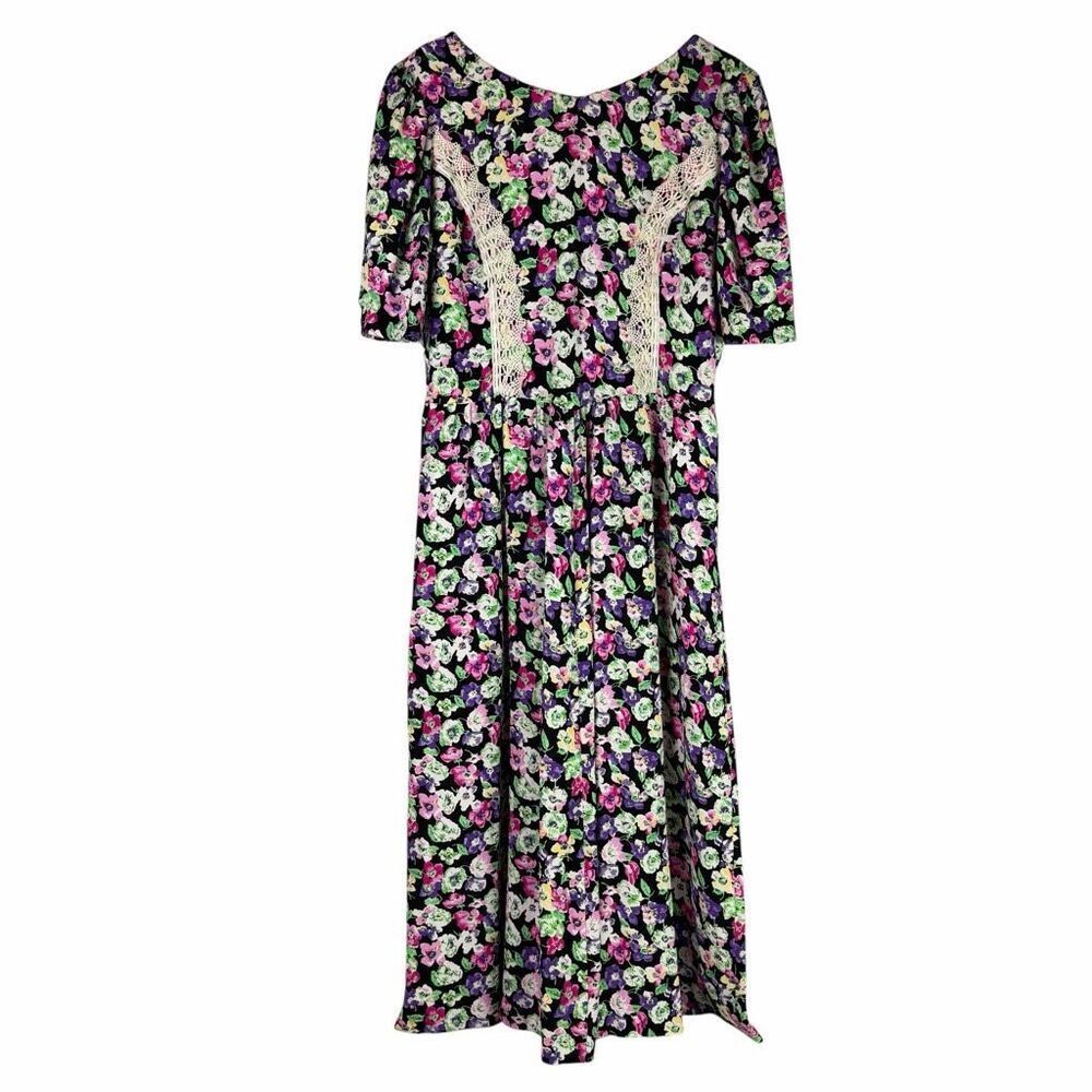 Lanz Originals Floral Dress size 14 Vintage Puff Sleeve